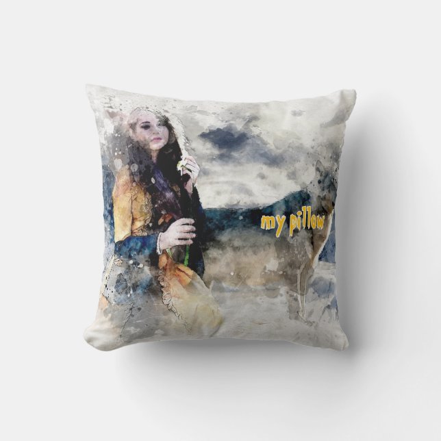 Waterverf getextureerd monogrammed kussen (Voorkant)