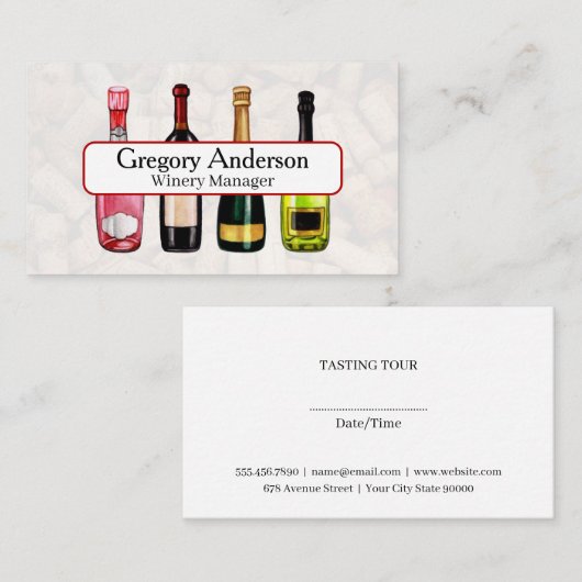 Waterverf getrokken wijnflessen visitekaartje (Voorkant / Achterkant)