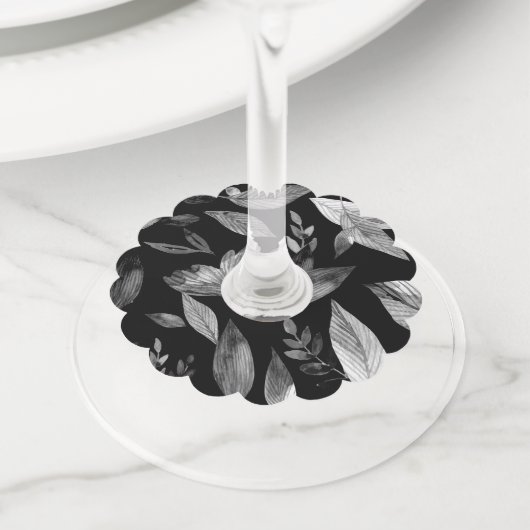 Waterverf gevallen bladeren 9 wijnglaslabel (Dichtbij)