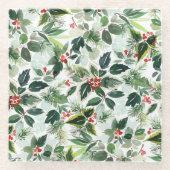 Waterverf gevarieerd Holly Pattern Kerst Glazen Onderzetter (Voorkant)