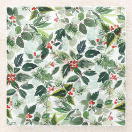 Waterverf gevarieerd Holly Pattern Kerst Glazen Onderzetter