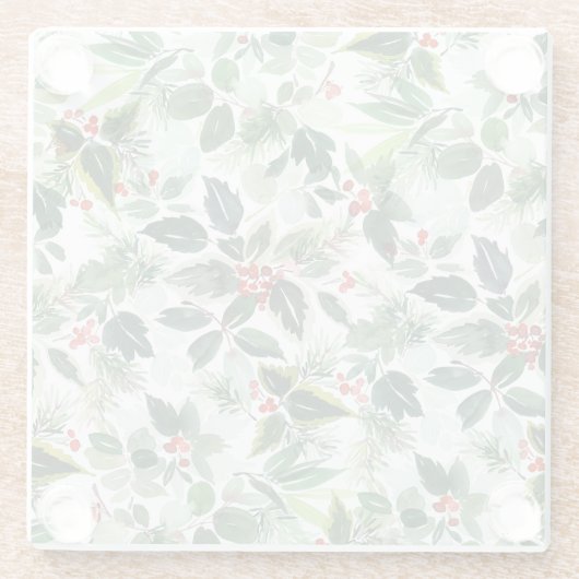 Waterverf gevarieerd Holly Pattern Kerst Glazen Onderzetter (Achterkant)
