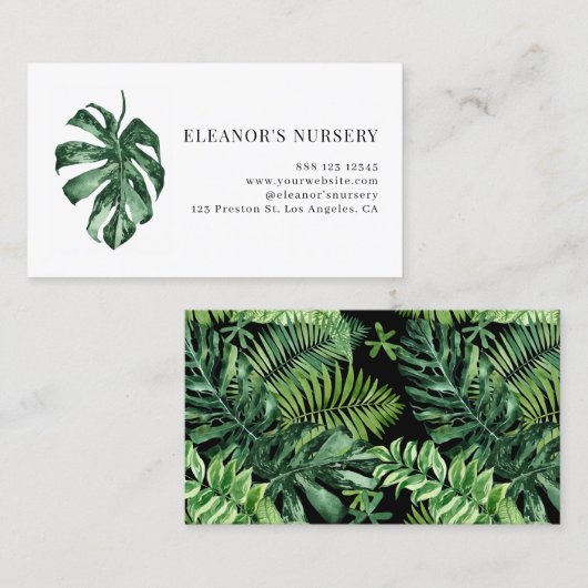 Waterverf gevarieerd Monstera Tropische Nursery Visitekaartje (Voorkant / Achterkant)