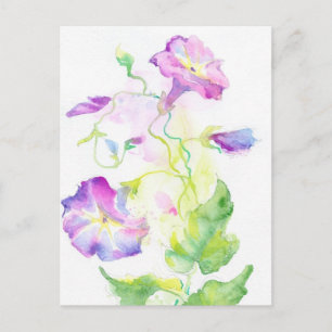 Waterverf, geverfd, convolvulus bloemen briefkaart