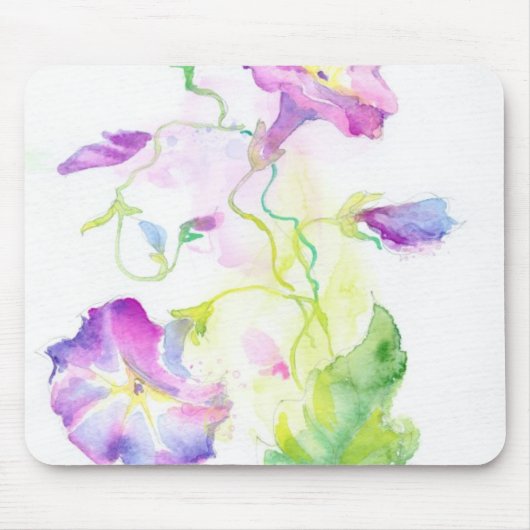 Waterverf, geverfd, convolvulus bloemen muismat (Voorkant)