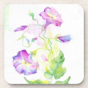 Waterverf, geverfd, convolvulus bloemen onderzetter