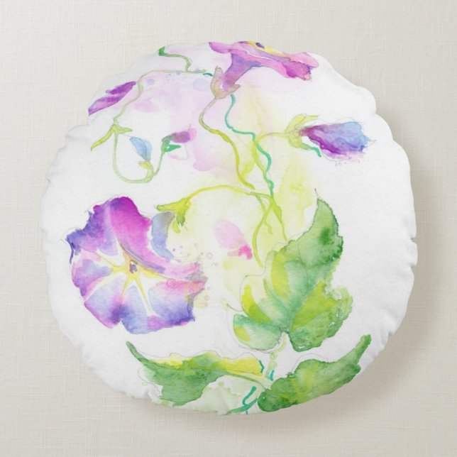 Waterverf, geverfd, convolvulus bloemen rond kussen (Voorkant)