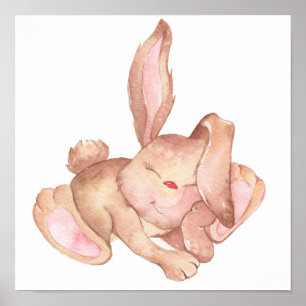 Waterverf geverfde spoeling Bunny Rabbit Poster