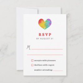 Waterverf gevierd Pride Heart Gay Lesbian Wedding RSVP Kaartje