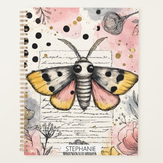 Waterverf Gevlekte Tijgermot Roze Goud Boho Kunst Planner (Voorkant)