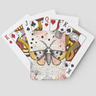 Waterverf Gevlekte Tijgermot Roze Goud Boho Kunst  Pokerkaarten