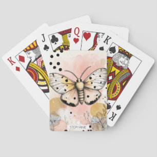 Waterverf Gevlekte Tijgermot Roze Goud Boho Kunst  Pokerkaarten