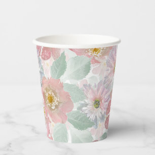 Waterverf gevoelige bloemen. papieren bekers