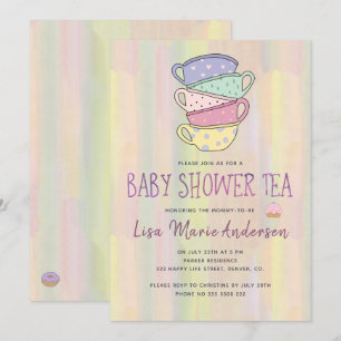 Waterverf gewassen veelkleurige kopjes baby shower kaart