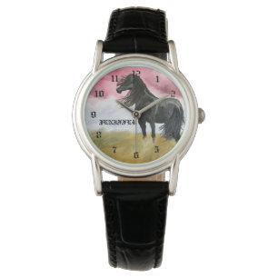 Waterverf geweldige paarden horloge
