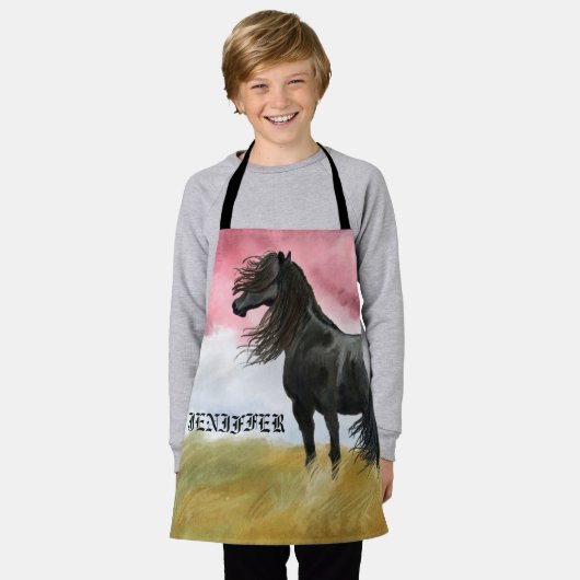 Waterverf geweldige paarden schort (Gedragen)