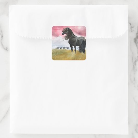 Waterverf geweldige paarden vierkante sticker (Tas)