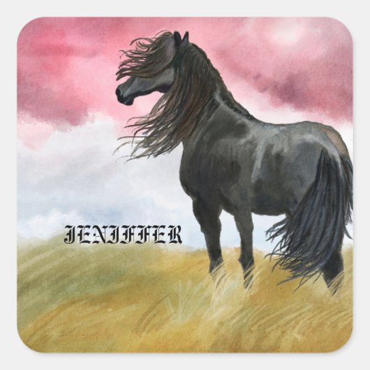 Waterverf geweldige paarden vierkante sticker (Voorkant)