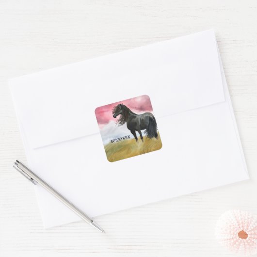 Waterverf geweldige paarden vierkante sticker (Envelop)
