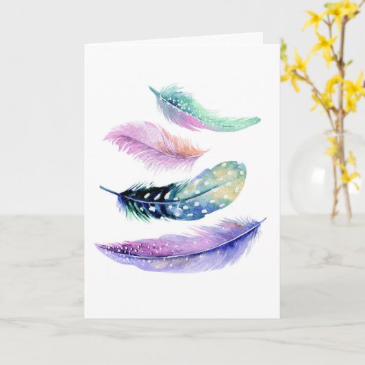 Waterverf gewoon omdat Boho veren Kaart (Gele Bloem)