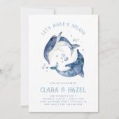 Waterverf gezamenlijke dolfijn verjaardagsuitnodig kaart (Voorkant)