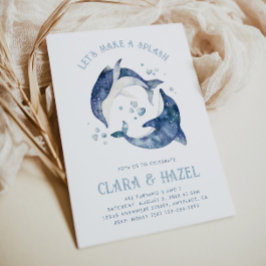 Waterverf gezamenlijke dolfijn verjaardagsuitnodig kaart