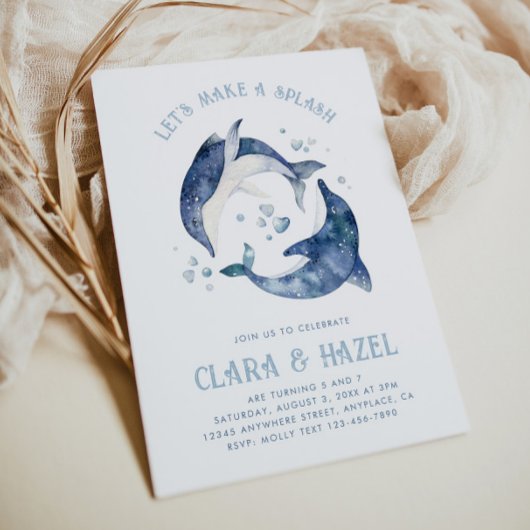 Waterverf gezamenlijke dolfijn verjaardagsuitnodig kaart