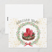 Waterverf gezegende Yule kaarsen Feestdagenkaart (Voorkant / Achterkant)