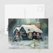 Waterverf Gezellig Huis Charmant Miniatuur Dorp Feestdagenkaart (Voorkant / Achterkant)