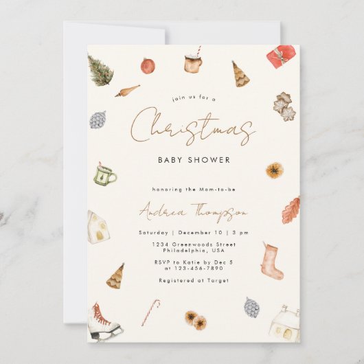 Waterverf Gezellig Kerst Baby shower Kaart (Voorkant)