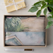 Waterverf Gezellig Witte Huis Roze pioenen Tissuepapier (Geschenk)