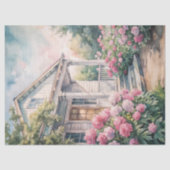 Waterverf Gezellig Witte Huis Roze pioenen Tissuepapier (Voorkant)