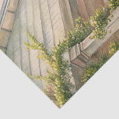 Waterverf Gezellig Witte Huis Roze Pioentuin Tissuepapier (Detail)