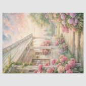 Waterverf Gezellig Witte Huis Roze Pioentuin Tissuepapier (Voorkant)