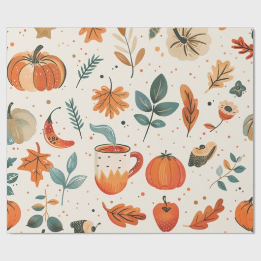  Waterverf Gezellige Herfst Patroon Cadeaupapier (Vlak)