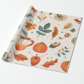  Waterverf Gezellige Herfst Patroon Cadeaupapier (Uitgerold)