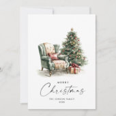 Waterverf Gezellige Home Kerstboom Feestdagenkaart (Voorkant)