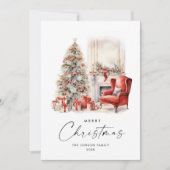 Waterverf Gezellige Home Kerstboom Feestdagenkaart (Voorkant)