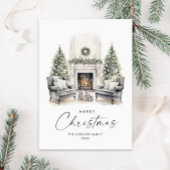 Waterverf Gezellige Home Kerstboom Feestdagenkaart