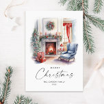 Waterverf Gezellige Home Kerstboom Feestdagenkaart<br><div class="desc">U kunt de kleur van de woorden "Vrolijk kerstfeest" veranderen. Je kunt het doen in de Zazzle-editor,  neem gerust contact met me op als je meer informatie nodig hebt over hoe je het moet doen,  of als je andere hulp of een nieuw item nodig hebt. Ik reageer snel.</div>