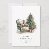 Waterverf Gezellige Home Kerstboom Feestdagenkaart (Voorkant)