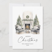 Waterverf Gezellige Home Kerstboom Feestdagenkaart (Voorkant)