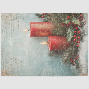 Waterverf gezellige Kerst rode kaarsen Holly Berry Tissuepapier