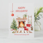Waterverf Gezellige Winter Cabin Kerstmis Feestdagenkaart (Staand voorkant)