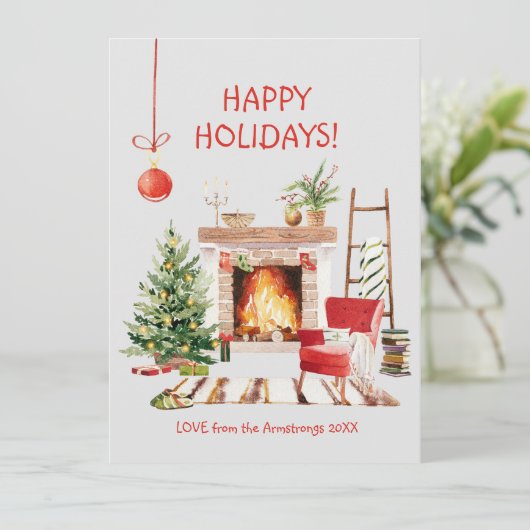 Waterverf Gezellige Winter Cabin Kerstmis Feestdagenkaart (Staand voorkant)