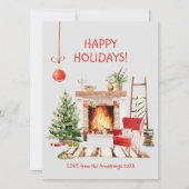 Waterverf Gezellige Winter Cabin Kerstmis Feestdagenkaart (Voorkant)
