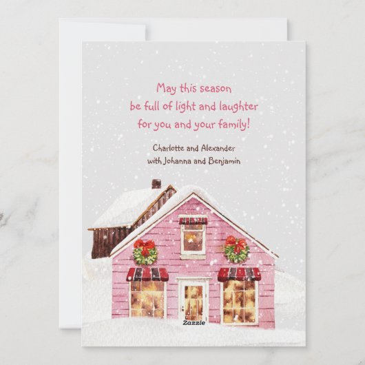 Waterverf Gezellige Winter Cabin Kerstmis Feestdagenkaart (Achterkant)