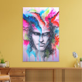 Waterverf gezicht canvas afdruk (Insitu (Woonkamer))