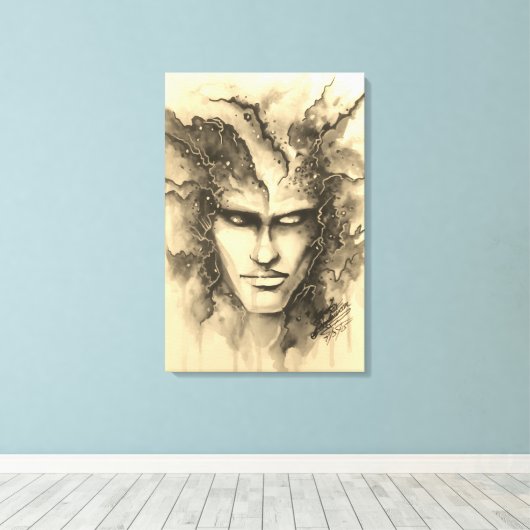 Waterverf gezicht canvas afdruk (Insitu (Houten vloer))