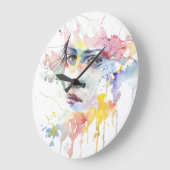 waterverf gezicht verfkleuren regenboogwit grote klok (Hoek)